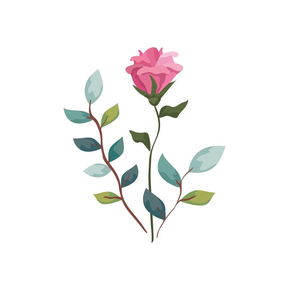 söt blomma med grenar och blad isolerad ikon vektor
