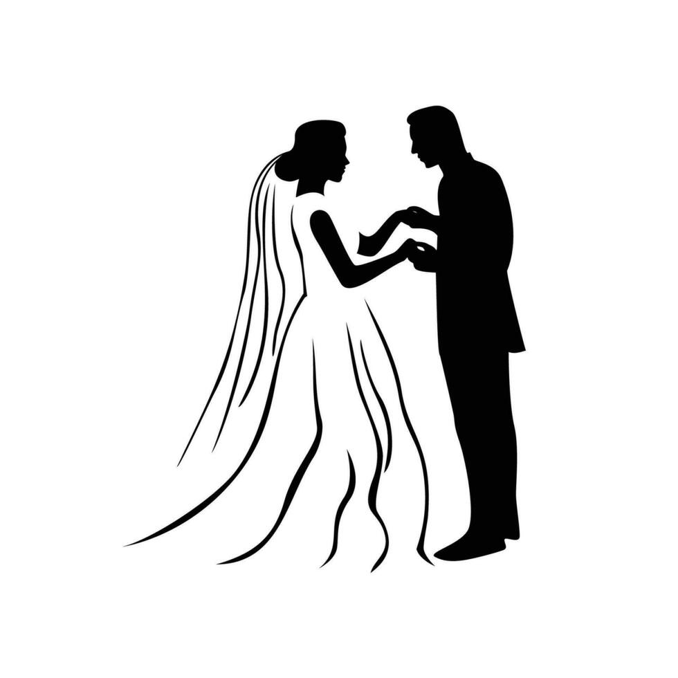 Braut und Bräutigam Silhouette Design Vektor Illustration. Hochzeit Dekoration Zeichen und Symbol.