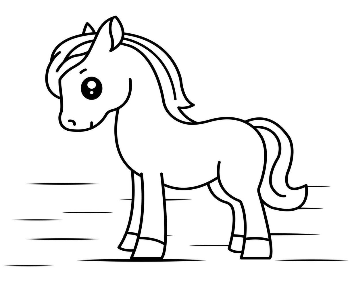 häst tecknad serie vektor illustration mall för färg bok. teckning lektion för barn