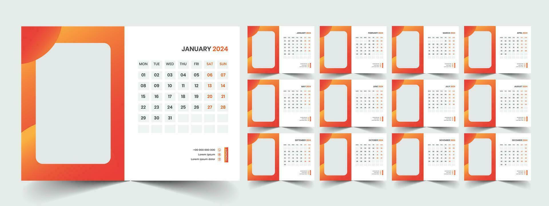 Schreibtisch Kalender 2024 Vorlage Design, Büro Kalender 2024 vektor