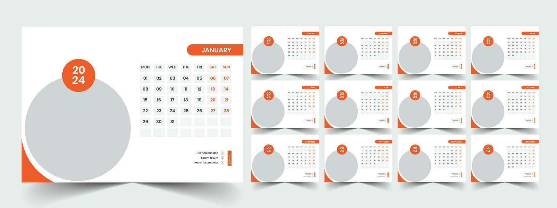 skrivbord kalender 2024 mall design, kontor kalender 2024 vektor