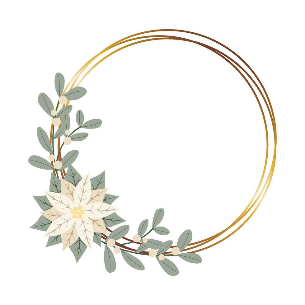 jul guld ram med vit julstjärna flower.design för ny år och jul kort, scrapbooking, klistermärken, planerare, inbjudningar vektor