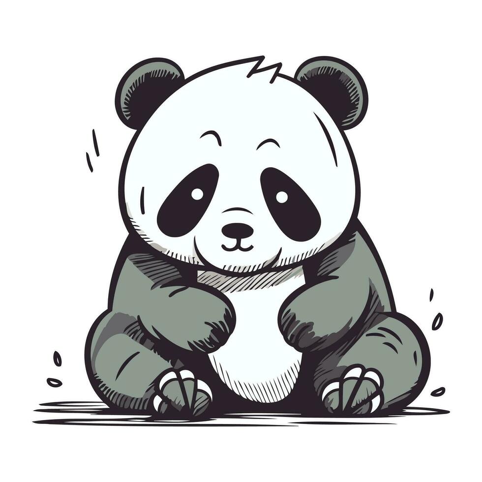 söt panda tecknad serie vektor illustration. hand dragen panda vektor illustration.