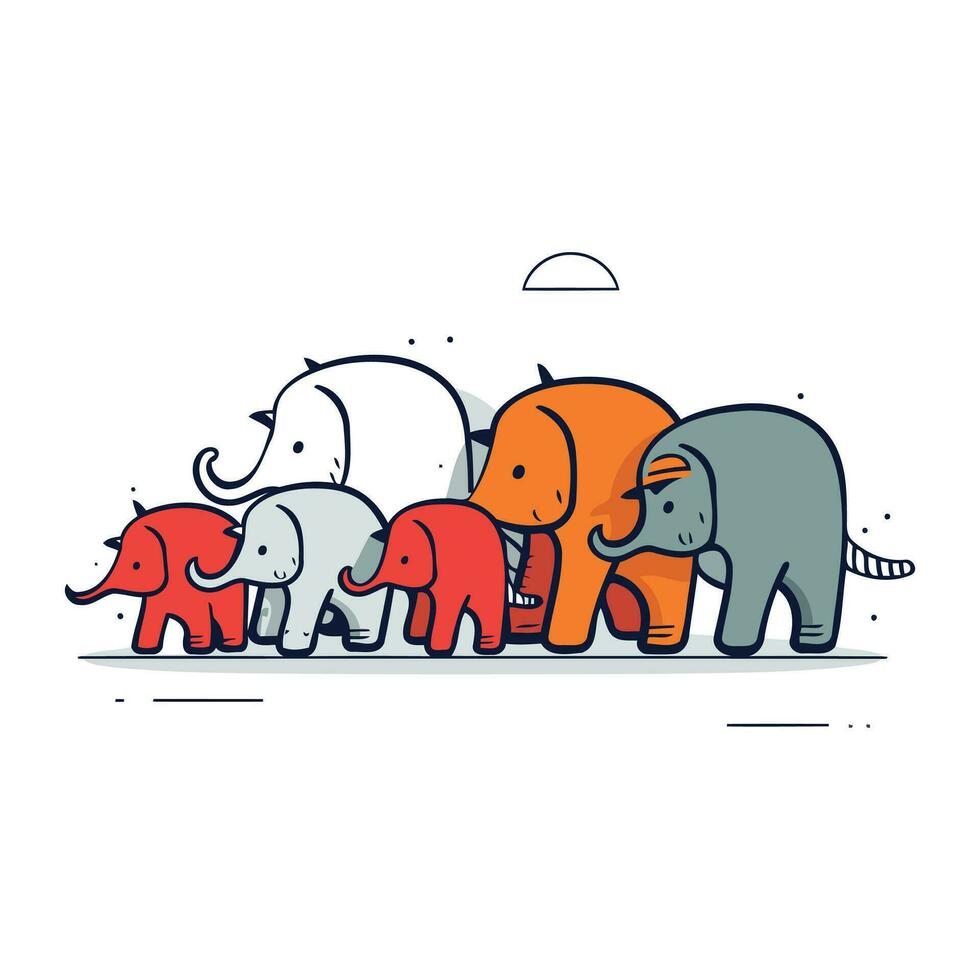 söt elefant familj. hand dragen vektor illustration i tecknad serie stil.