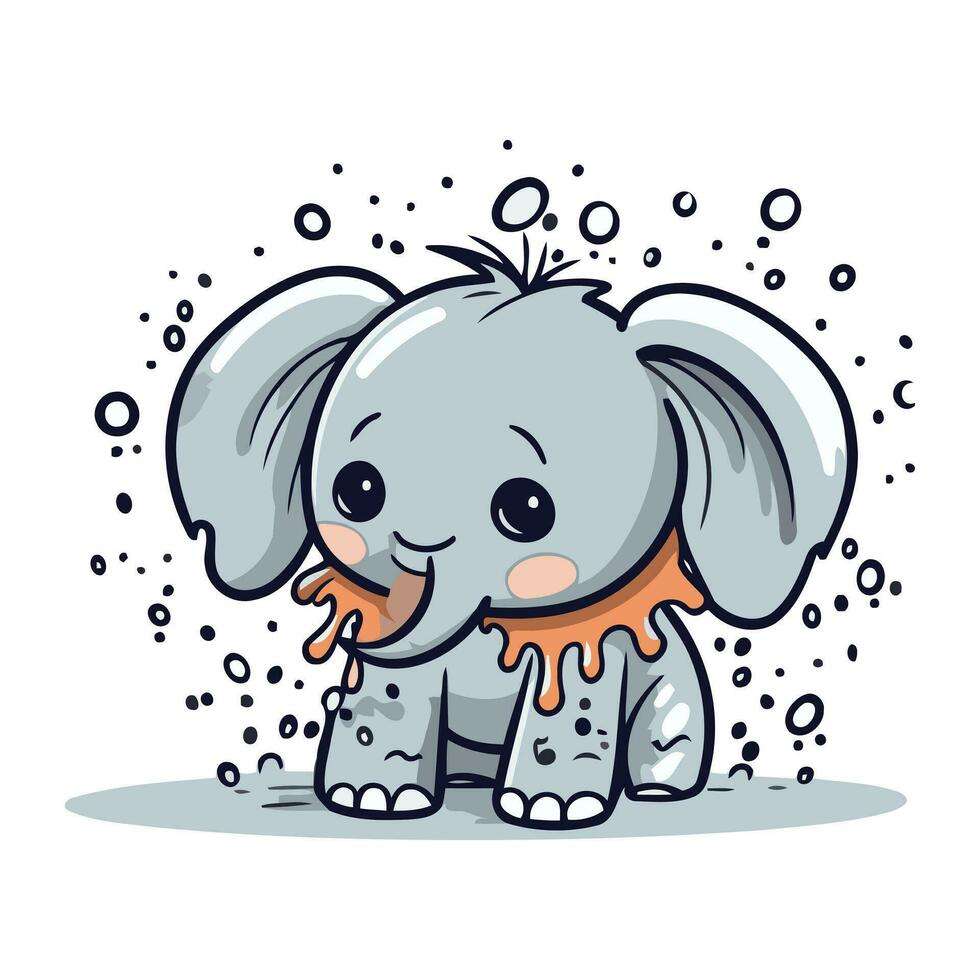 süß Karikatur Elefant mit ein fallen von Wasser. Vektor Illustration.