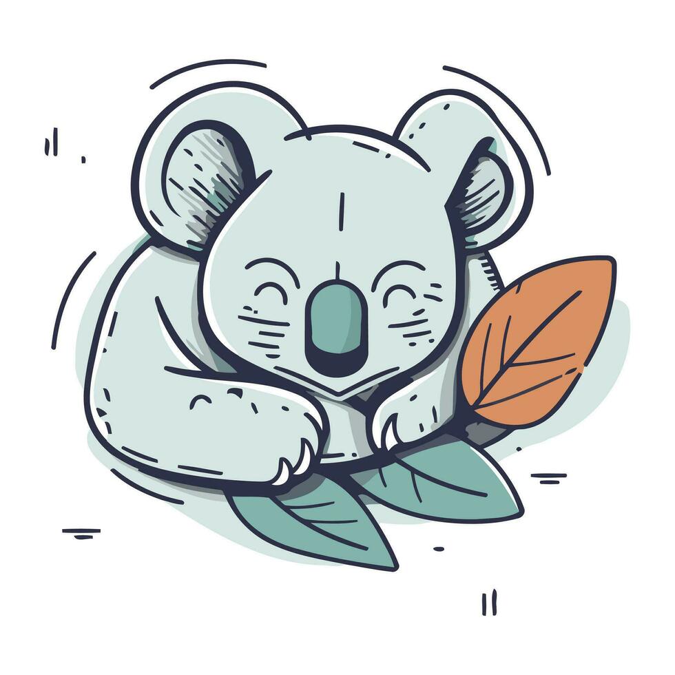 söt söt koala med löv. vektor illustration.