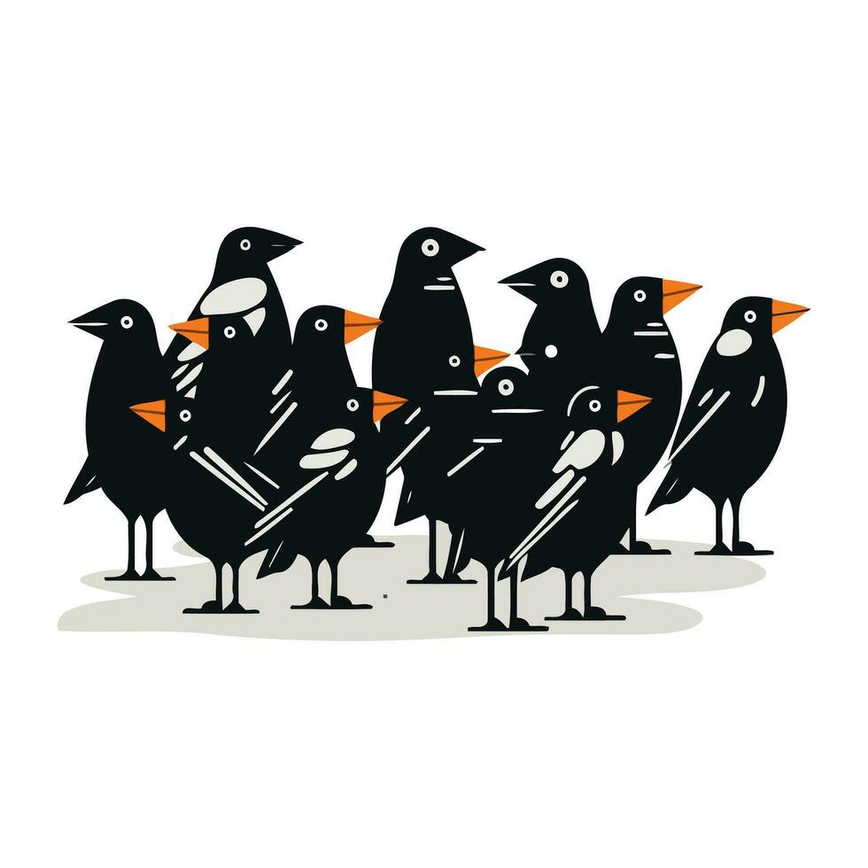 Krähe Illustration. Vektor Illustration von ein Gruppe von schwarz Vögel.