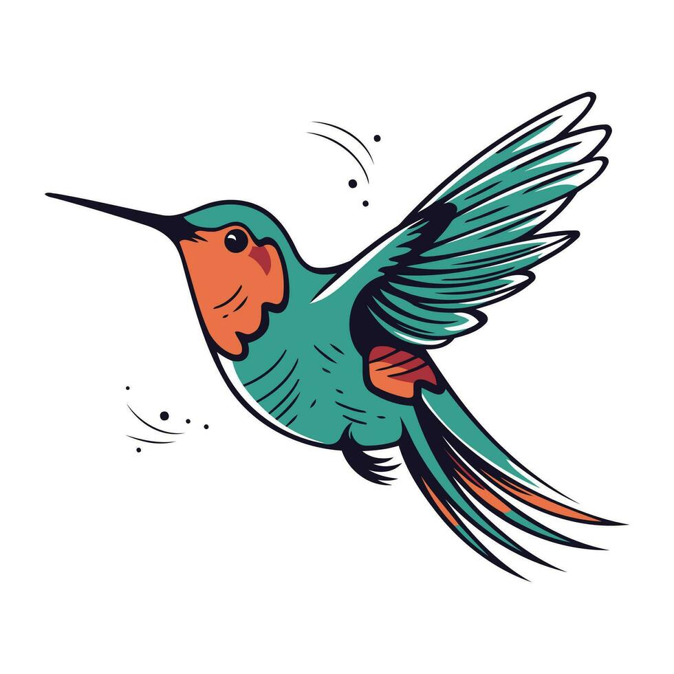 Kolibri fliegend im das Luft. Vektor Illustration isoliert auf Weiß Hintergrund.