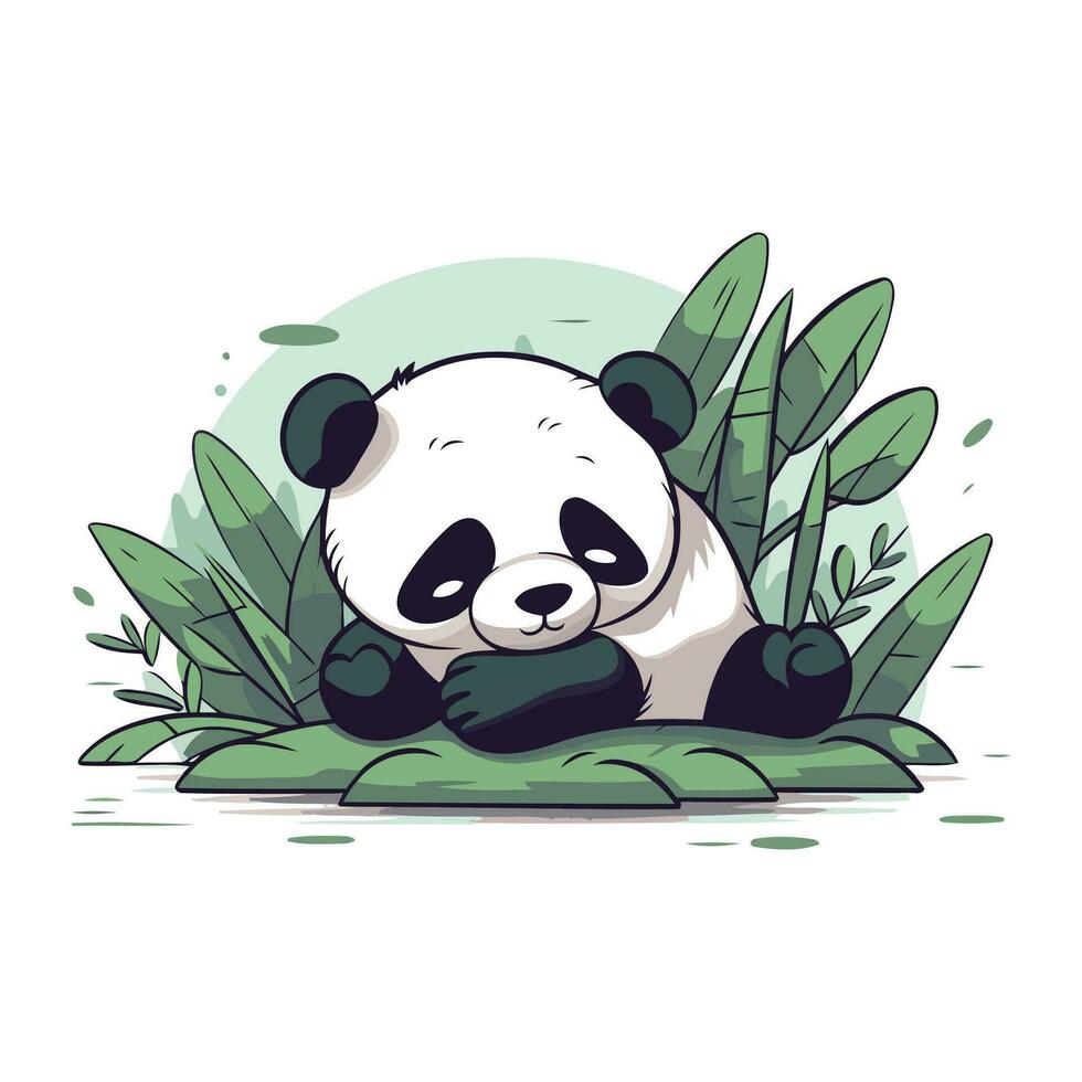 söt tecknad serie panda Sammanträde på de gräs. vektor illustration.