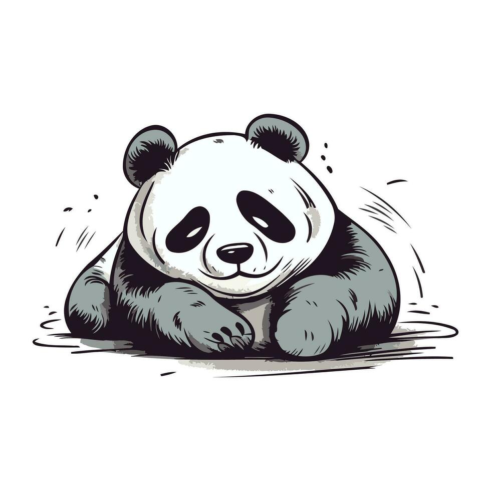 Panda Bär Schlafen im das Wasser. Hand gezeichnet Vektor Illustration.