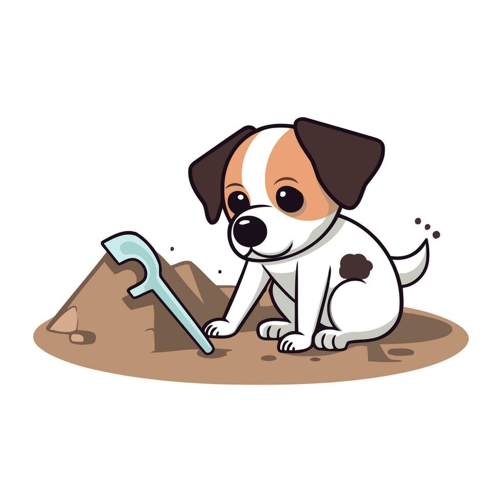 Jack Russell Hund graben ein Loch mit ein Schaufel Vektor Illustration