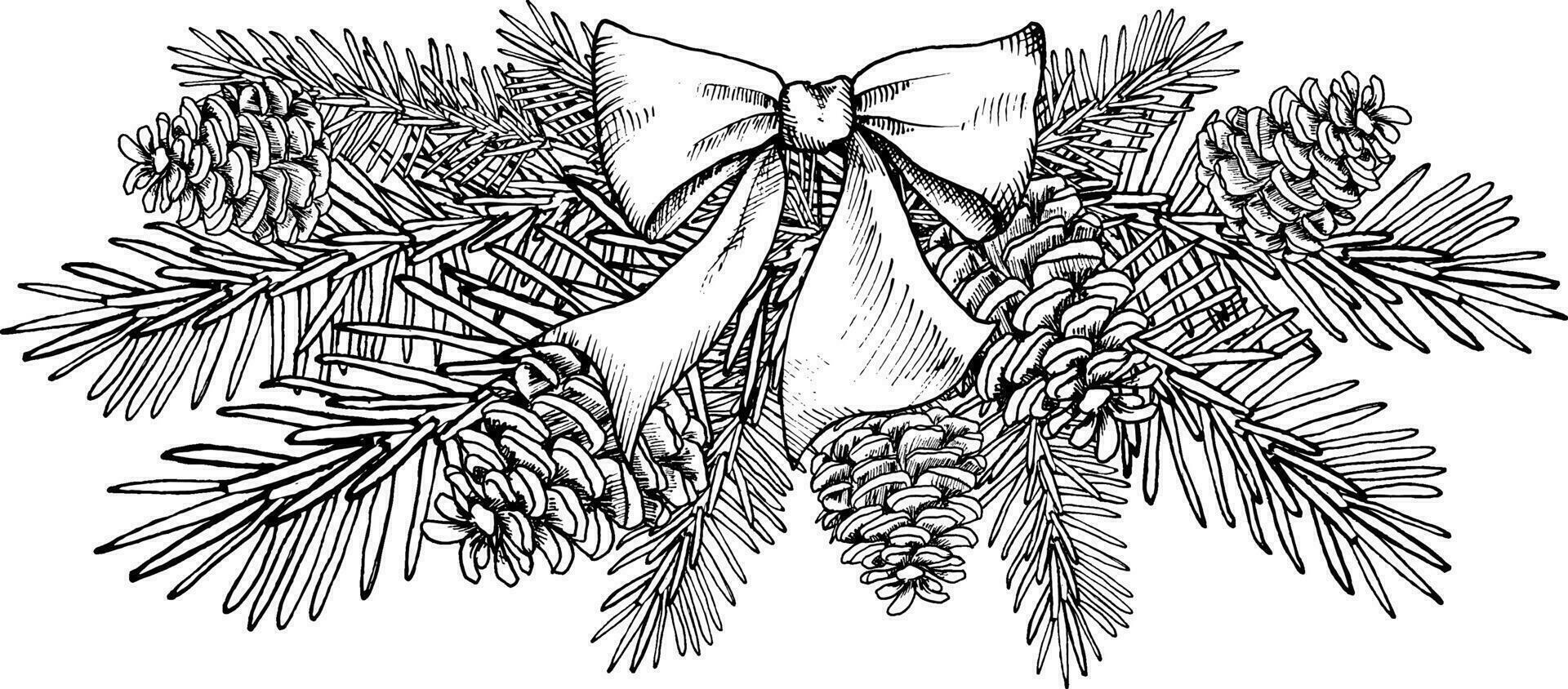 vektor illustration, handritning jul sammansättning. vinter- växter, bär, tall kottar, kvistar. festlig ny år sammansättning.