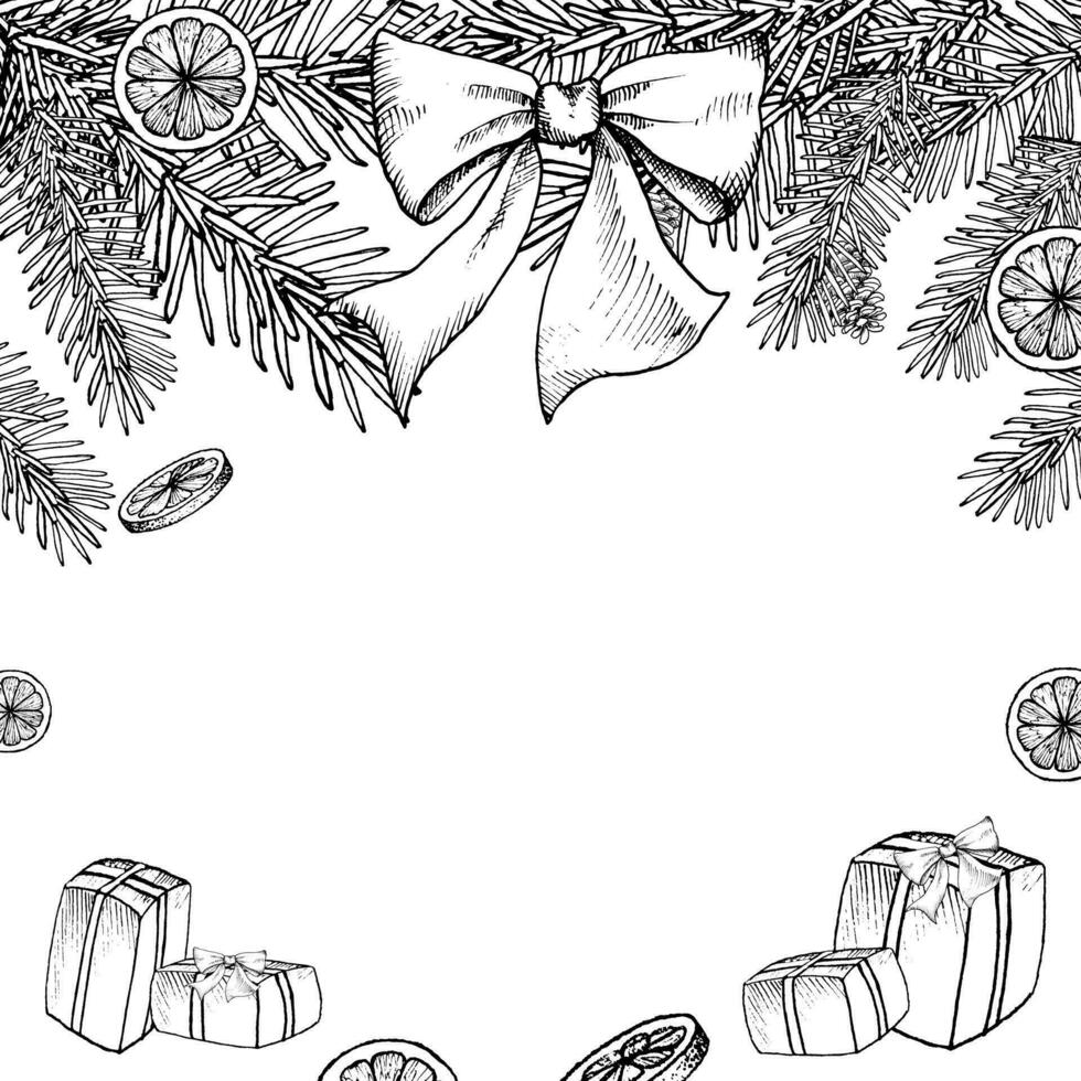 vektor illustration, handritning jul sammansättning. vinter- växter, bär, tall kottar, kvistar. festlig ny år sammansättning.