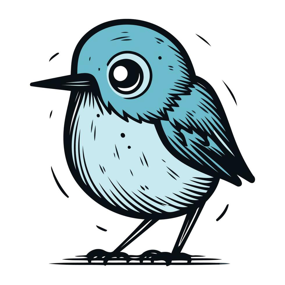 vektor illustration av en söt blå fågel på en vit bakgrund. hand teckning