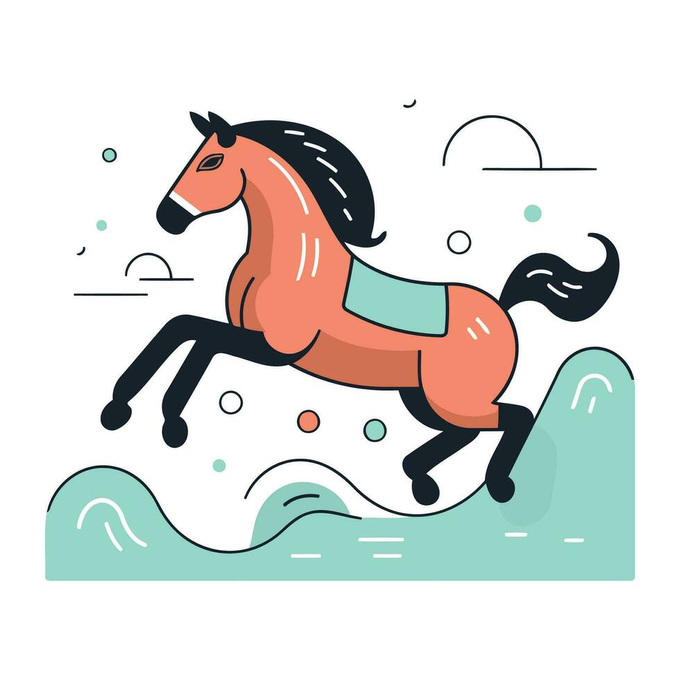 häst löpning på de vågor. vektor illustration i platt stil.