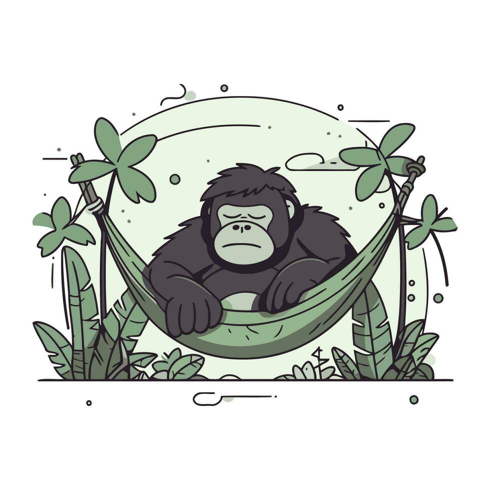 Gorilla im das Hängematte. Hand gezeichnet Vektor Illustration.