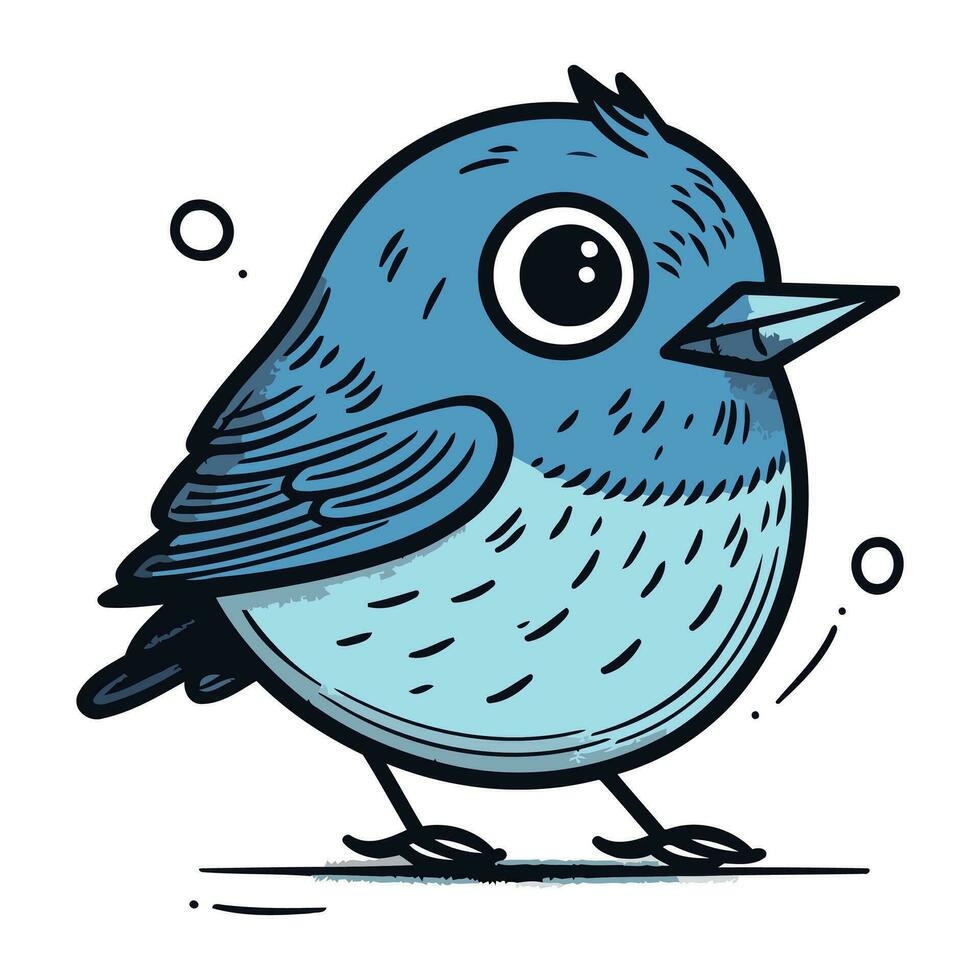 Blau Vogel. Vektor Illustration von ein Blau Vogel mit groß Augen.