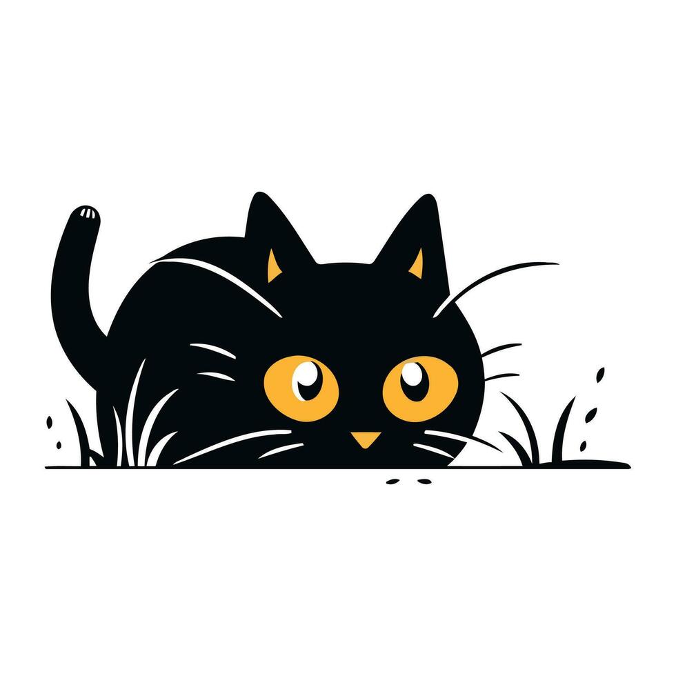 svart katt i de gräs. vektor illustration isolerat på vit bakgrund.