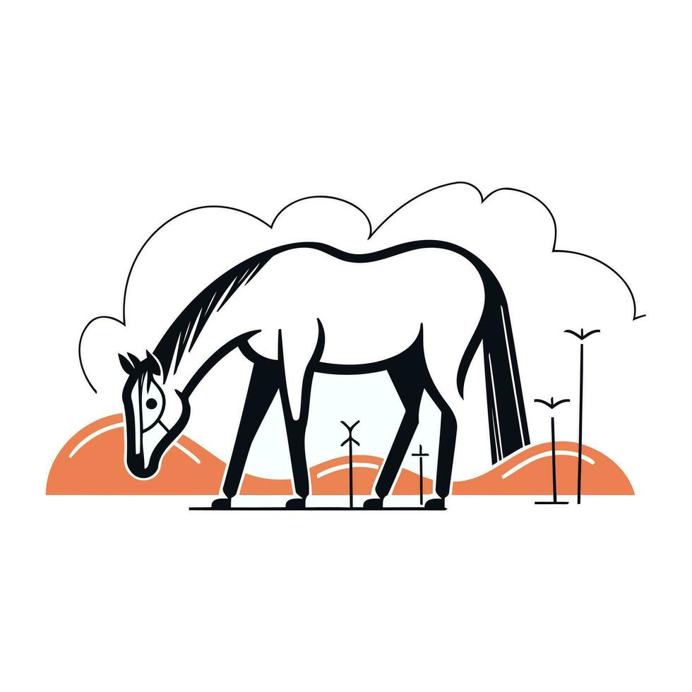 Pferd im das Feld. Bauernhof Tier. Vektor Illustration auf Weiß Hintergrund.