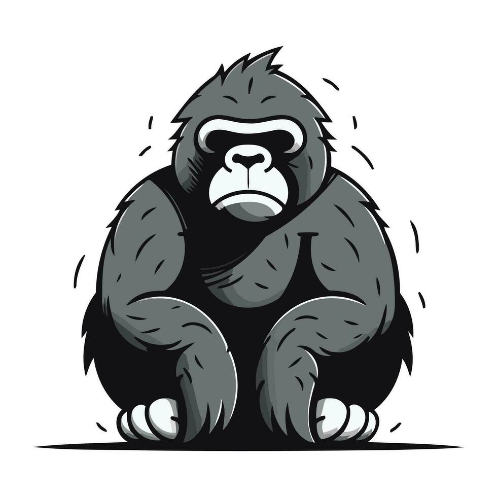 vektor illustration av en gorilla Sammanträde isolerat på vit bakgrund. främre se.