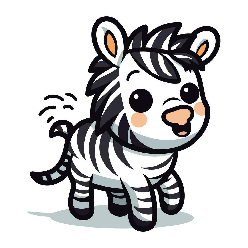 söt zebra isolerat på vit bakgrund. vektor tecknad serie illustration.