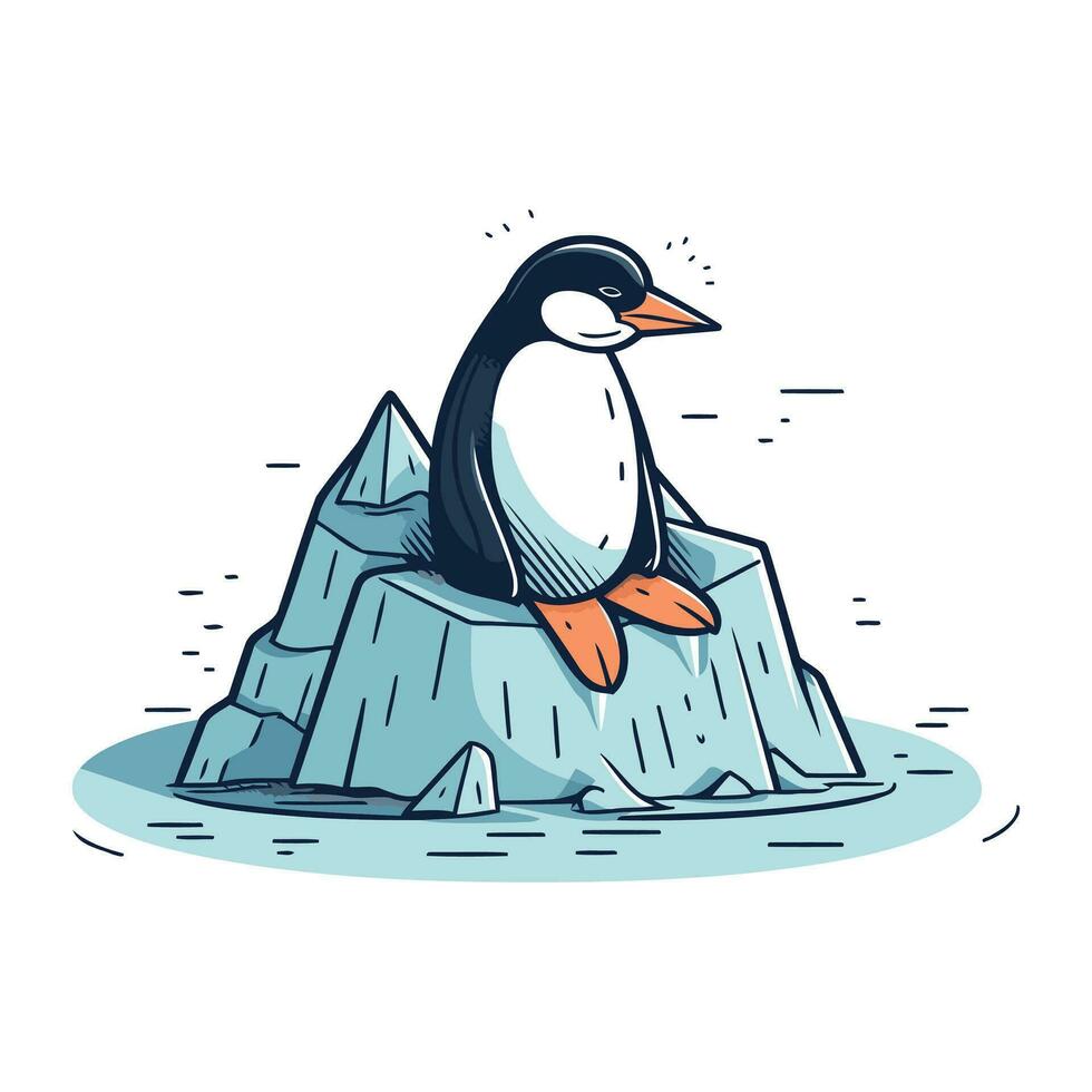 Pinguin auf das Felsen. Vektor Illustration im Karikatur Stil.