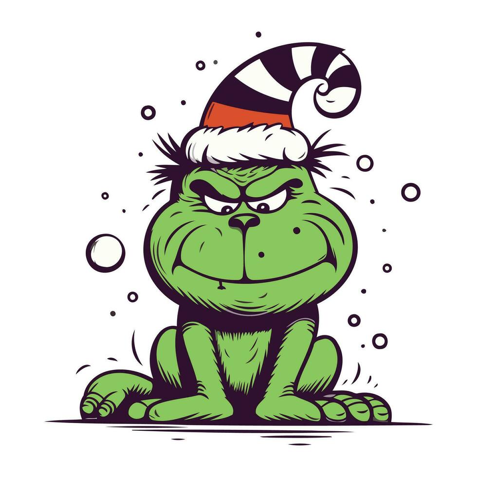komisch Karikatur Frosch im ein Santa claus Hut. Vektor Illustration.