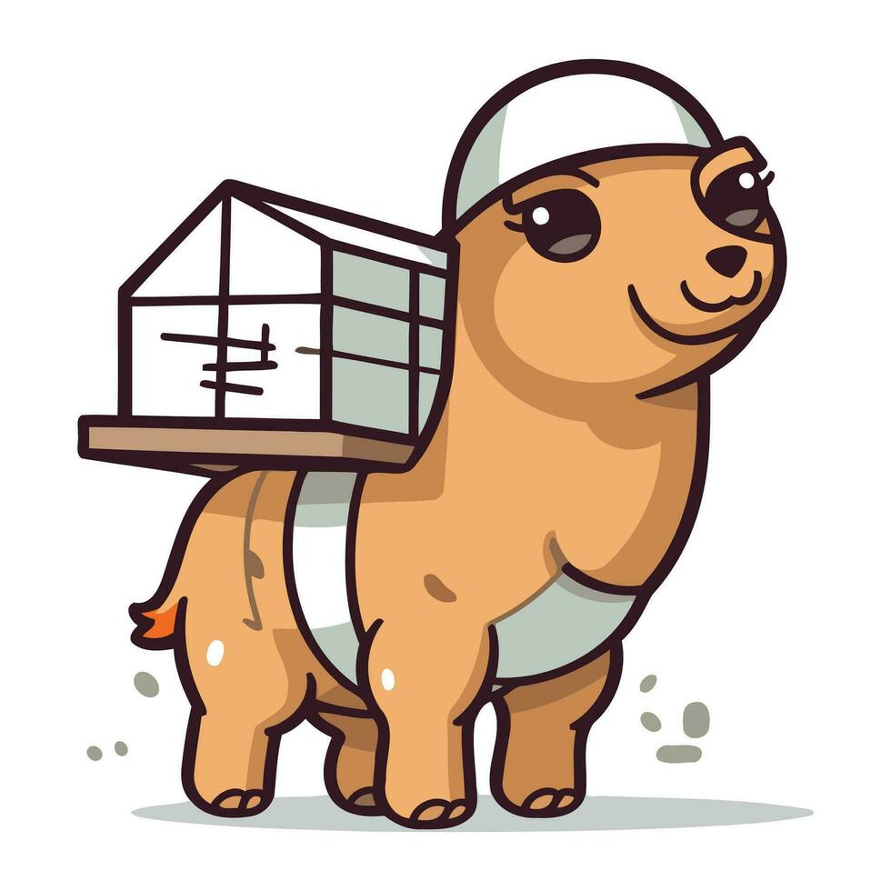 söt hund i en keps med en bur. vektor illustration.
