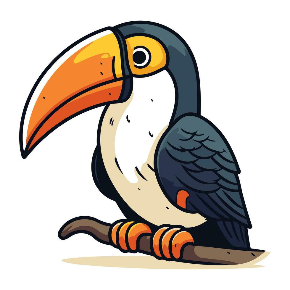 toucan fågel Sammanträde på en gren. tecknad serie vektor illustration.