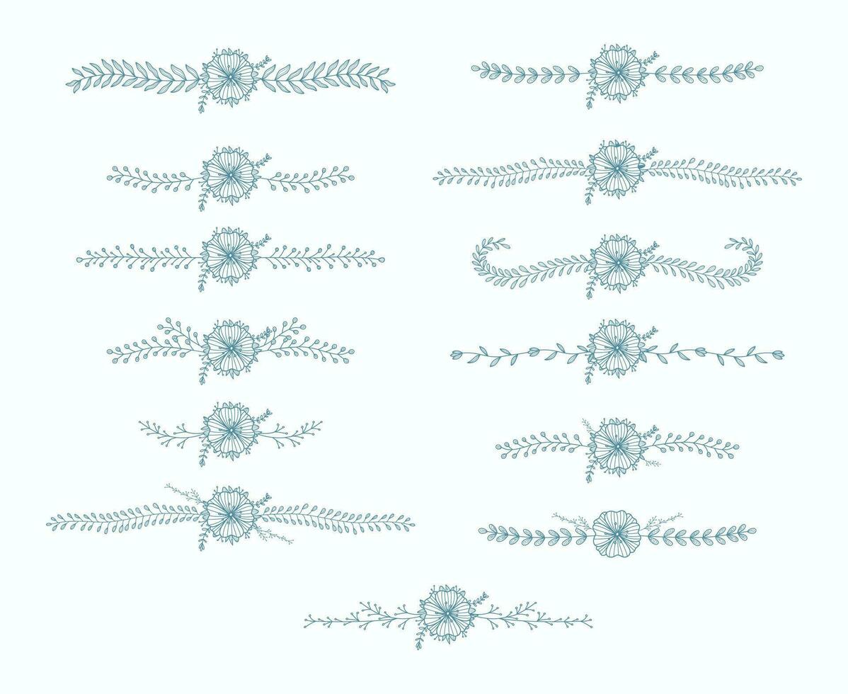 samling av hand dragen blomma blomma bukett linje delare dekoration. vektor blommig element dekoration