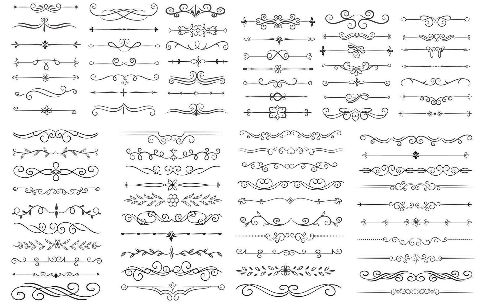 sida delare och design element. uppsättning av olika enkel svart delare design, blandad delare samling mall vektor. samling av blommig avdelare element mega dekoration för kalligrafi. vektor