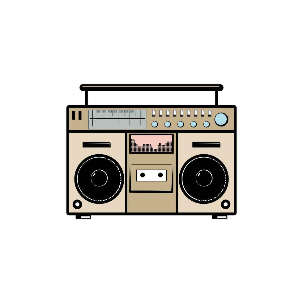 retro årgång bärbar stereo boombox radio kassett inspelare för musik ljud illustration vektor