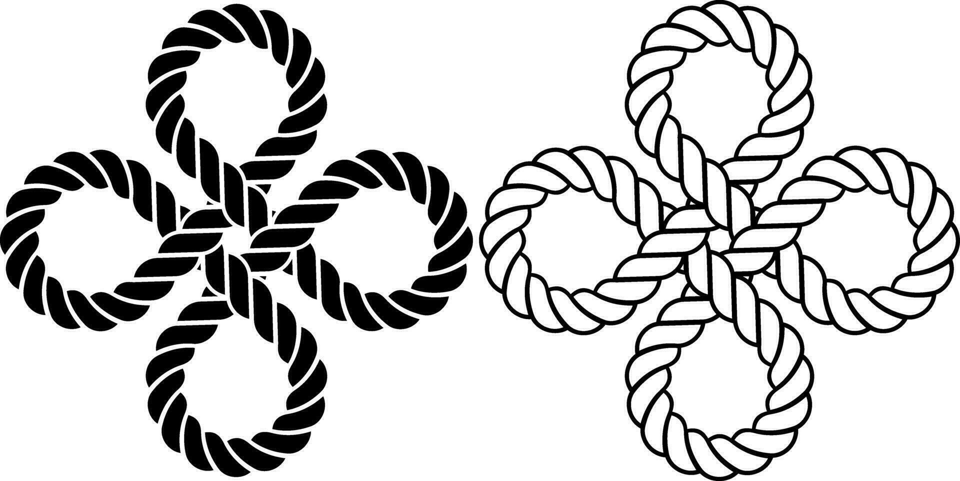 vier Blatt Kleeblatt Seil Knoten Symbol einstellen vektor