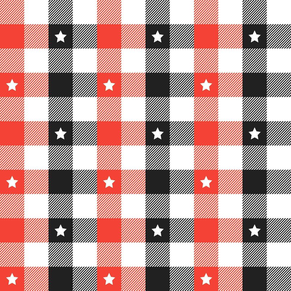 rot und schwarz Plaid Muster mit Star Hintergrund. Plaid Muster Hintergrund. Plaid Hintergrund. nahtlos Muster. zum Hintergrund, Dekoration, Geschenk Verpackung, Gingham Tischdecke, Decke, Schottenstoff. vektor