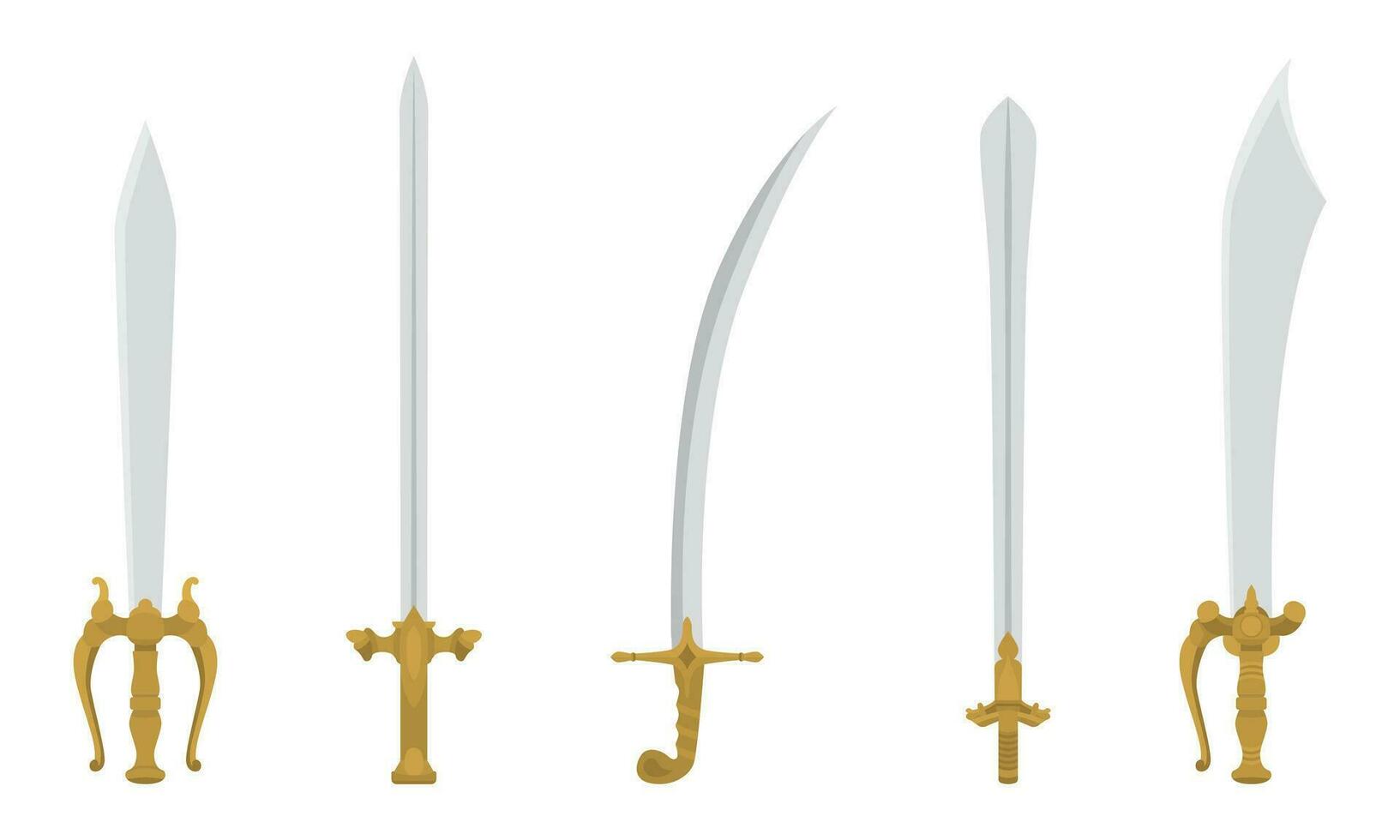samling av svärd av olika former platt design vektor