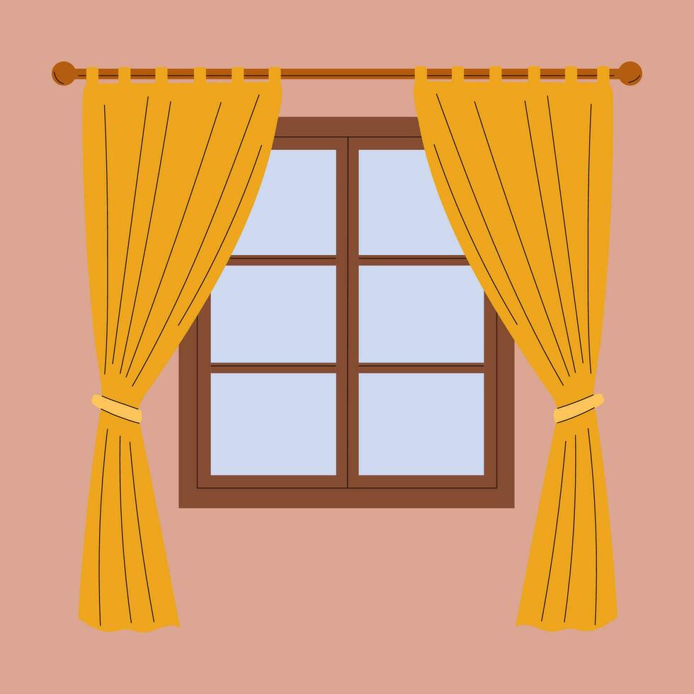 Fenster und Vorhänge im das Zimmer. Haus Fenster. Vektor eben Illustration