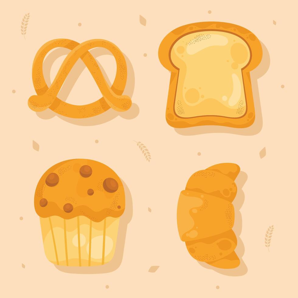 Vektor Illustration von brot, Croissant, und andere gebacken Waren