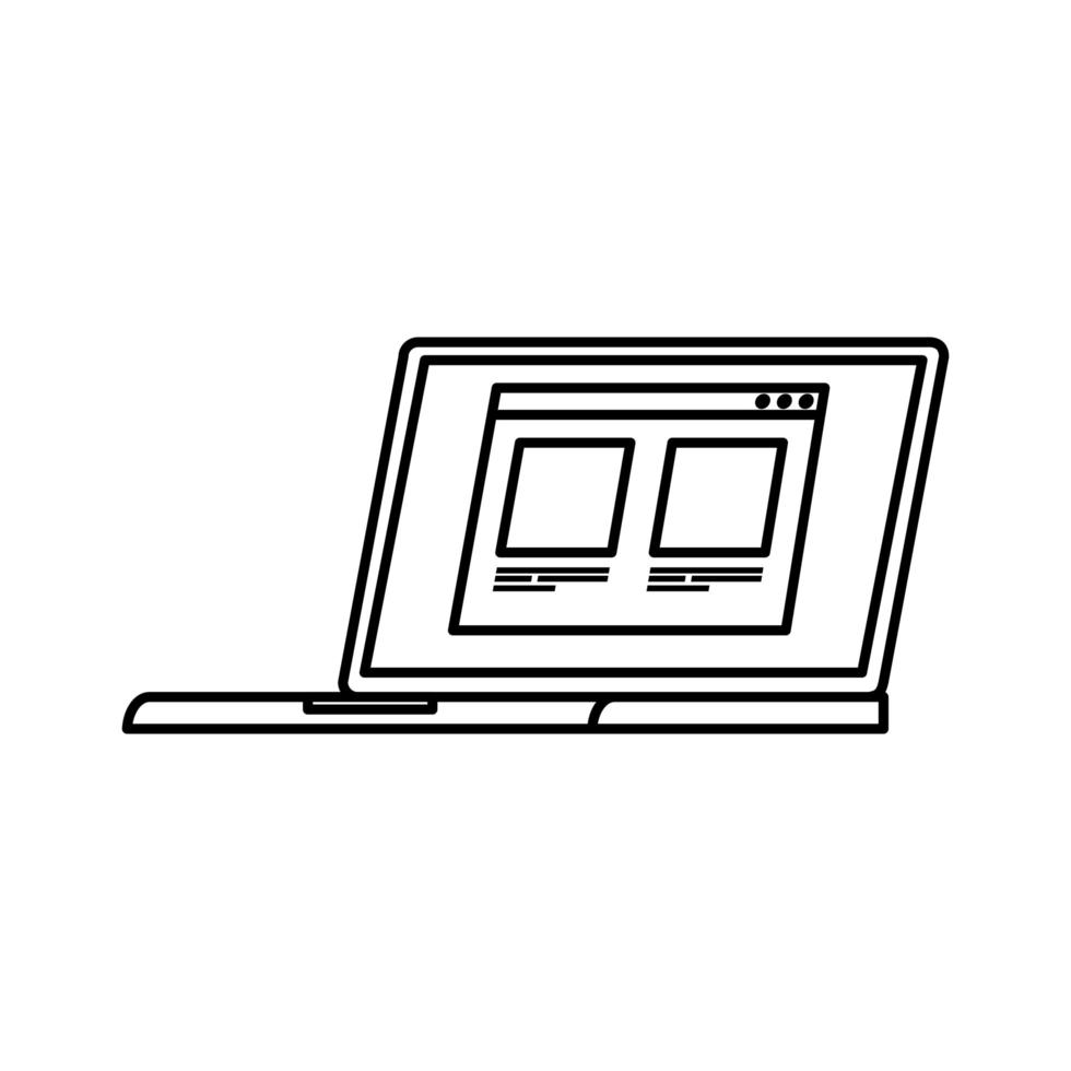 bärbar dator med webbsida linje stil ikon vektor