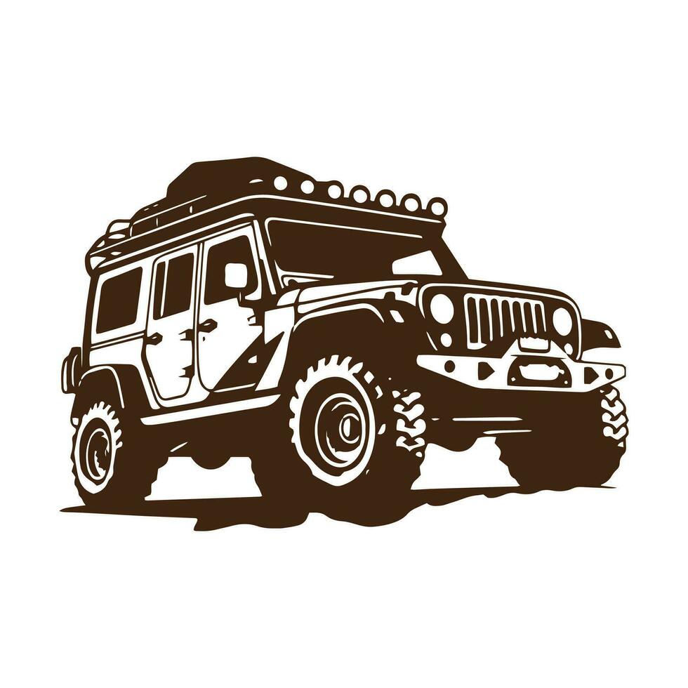 en logotyp av av väg jeep 4x4 bil silhuett besök berg begrepp isolerat vektor