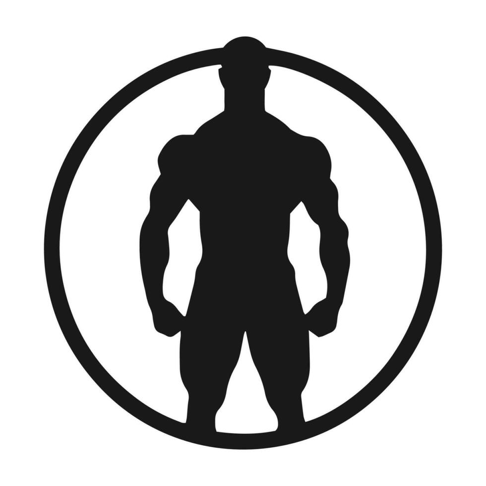 ein Logo von Stehen Mann Vektor isoliert Silhouette Design Fitnessstudio Konzept im Kreis