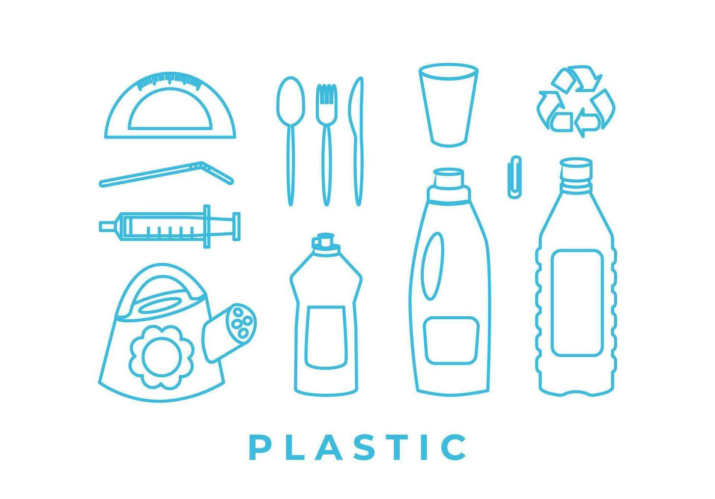 återvinning och sortering av plast avfall. linjär ikoner. sopor sortering och segregation. ekologi. redigerbar slag. linje konst, doodles. vektor
