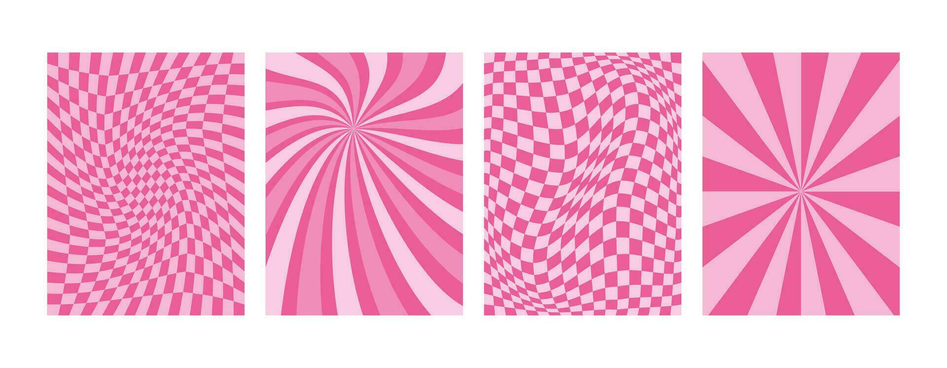 abstrakt rosa geometrisk bakgrund. y2k glamour estetisk. 2000-talet. flickaktigt docka humör. vibrerande rosa sunburst bakgrund, baner, omslag, kort. häftig rutig styrelse. vektor