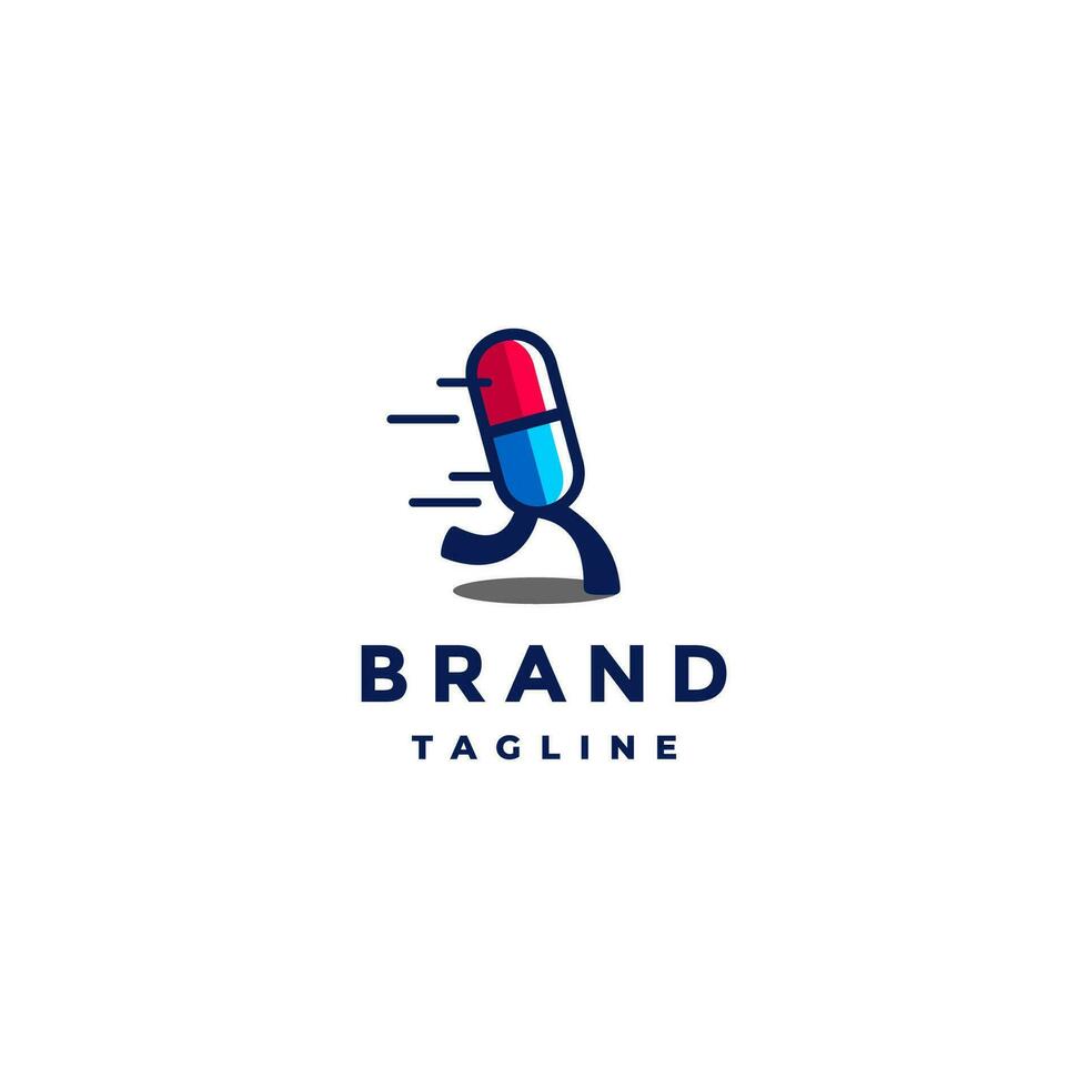 illustration av galopperande piller logotyp design. lekfull läkemedel leverans logotyp design. vektor
