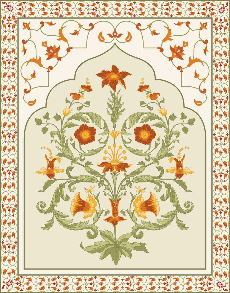 tradition mughal motiv, fantasi blommor i retro, årgång stil. botanisk blommig etnisk motiv. vektor