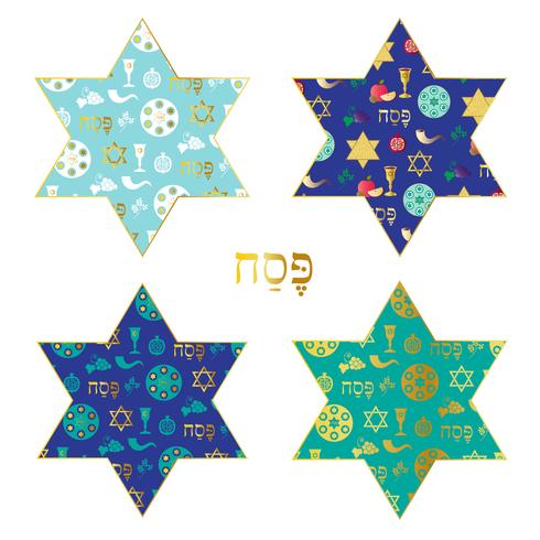 blått guld Påskmönster på judiska stjärnor vektor
