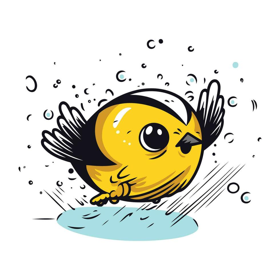 Vektor Illustration von süß Karikatur Gelb Vogel auf Weiß Hintergrund mit Blasen.