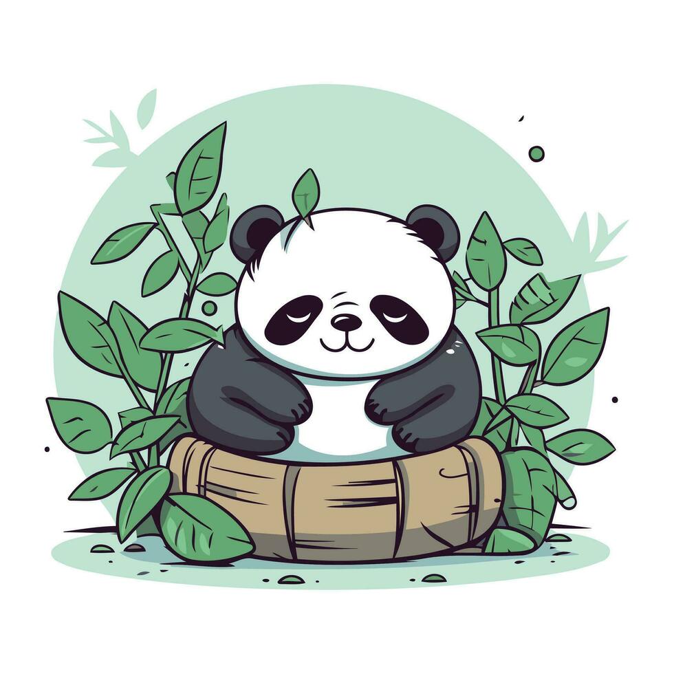 söt panda Björn Sammanträde i en bambu korg. vektor illustration.