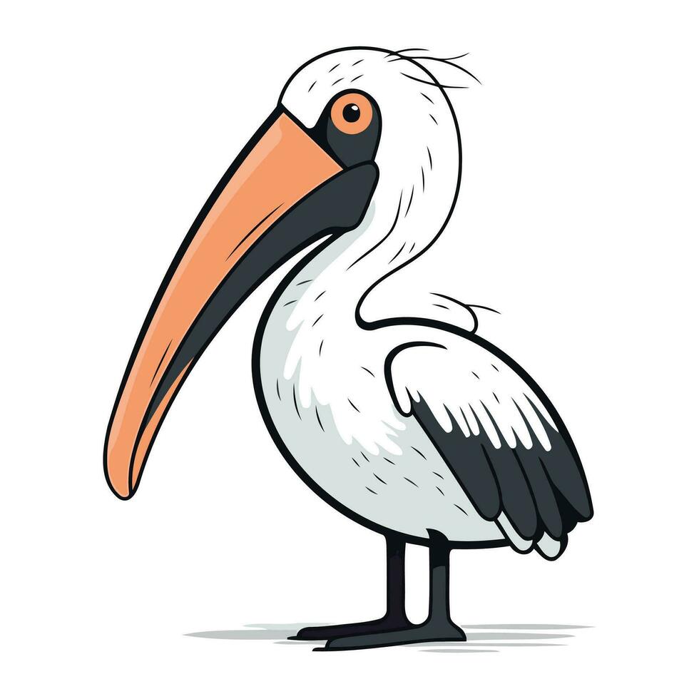 pelikan fågel isolerat på vit bakgrund. tecknad serie vektor illustration.