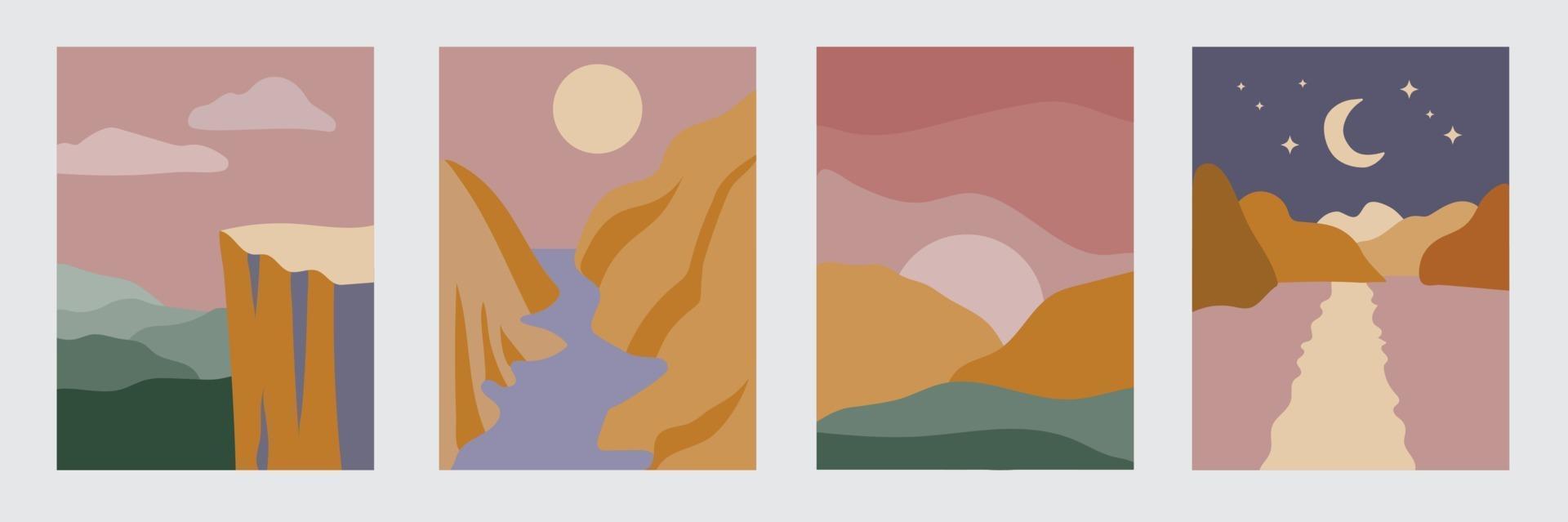 uppsättning av fyra moderna abstrakta landskapsaffischer vektor