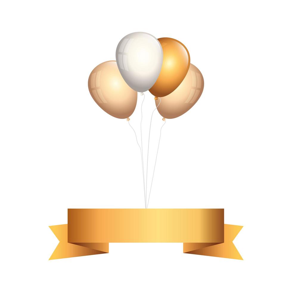 Satz Luftballons Helium golden und weiß mit Band vektor